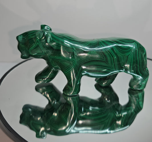 Handcarved Malachite lionesses