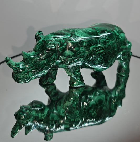 Malachite rhino hand carved from Congo