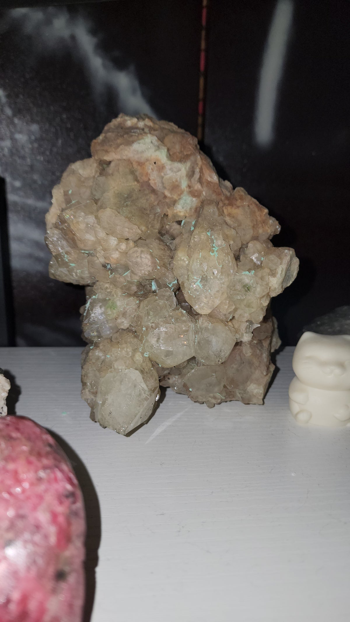 A weird oppsy smoky Phantom quartz with malachite