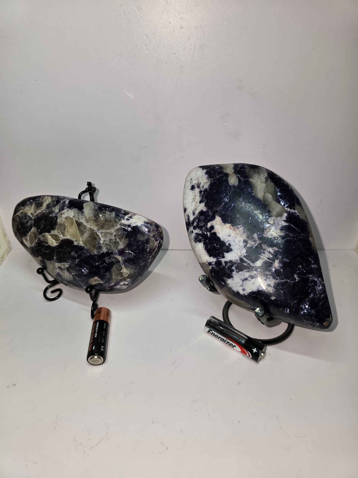 silver leaf lepidolite free forms with stand