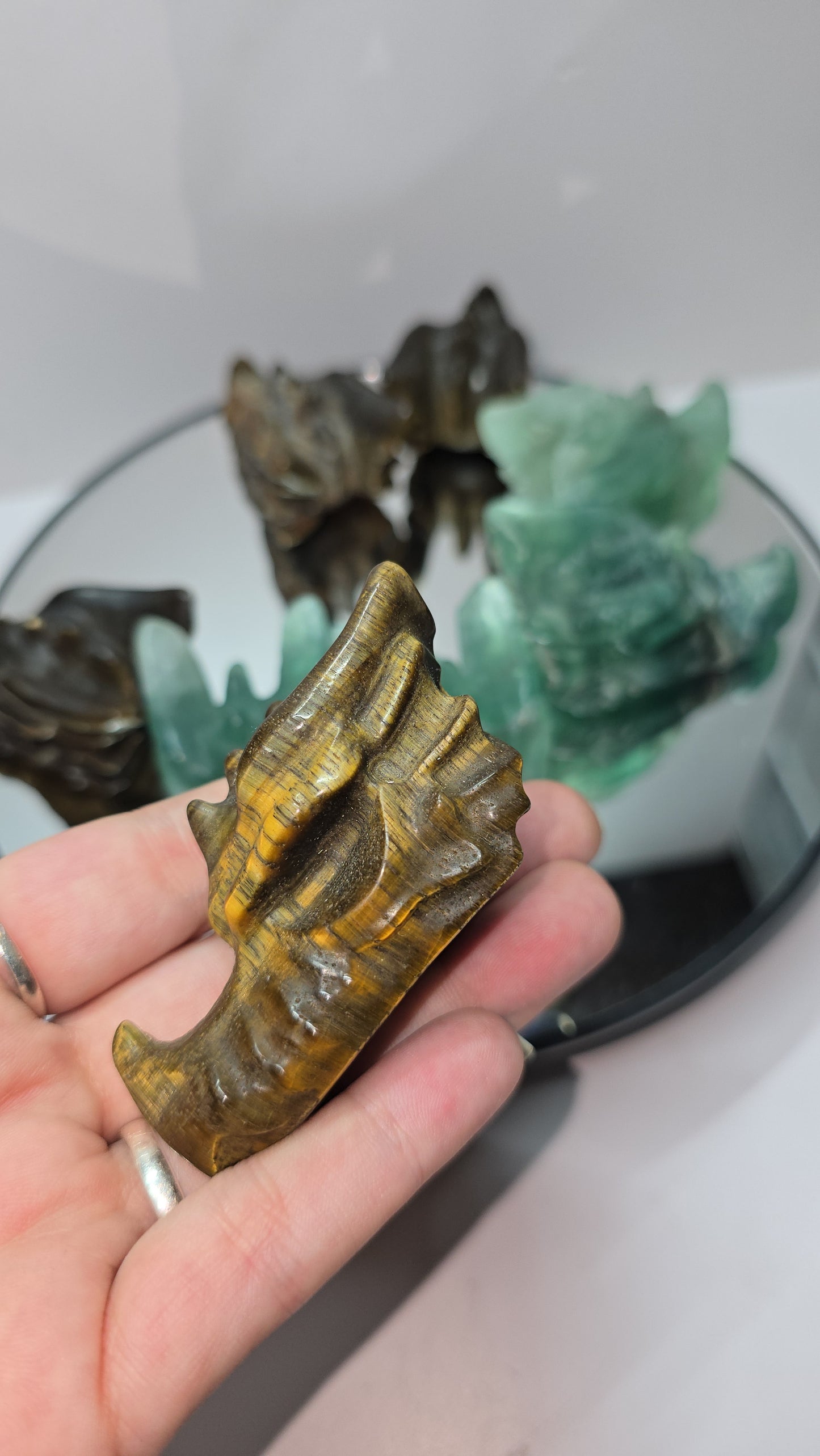 Tiger eye carved dragon head