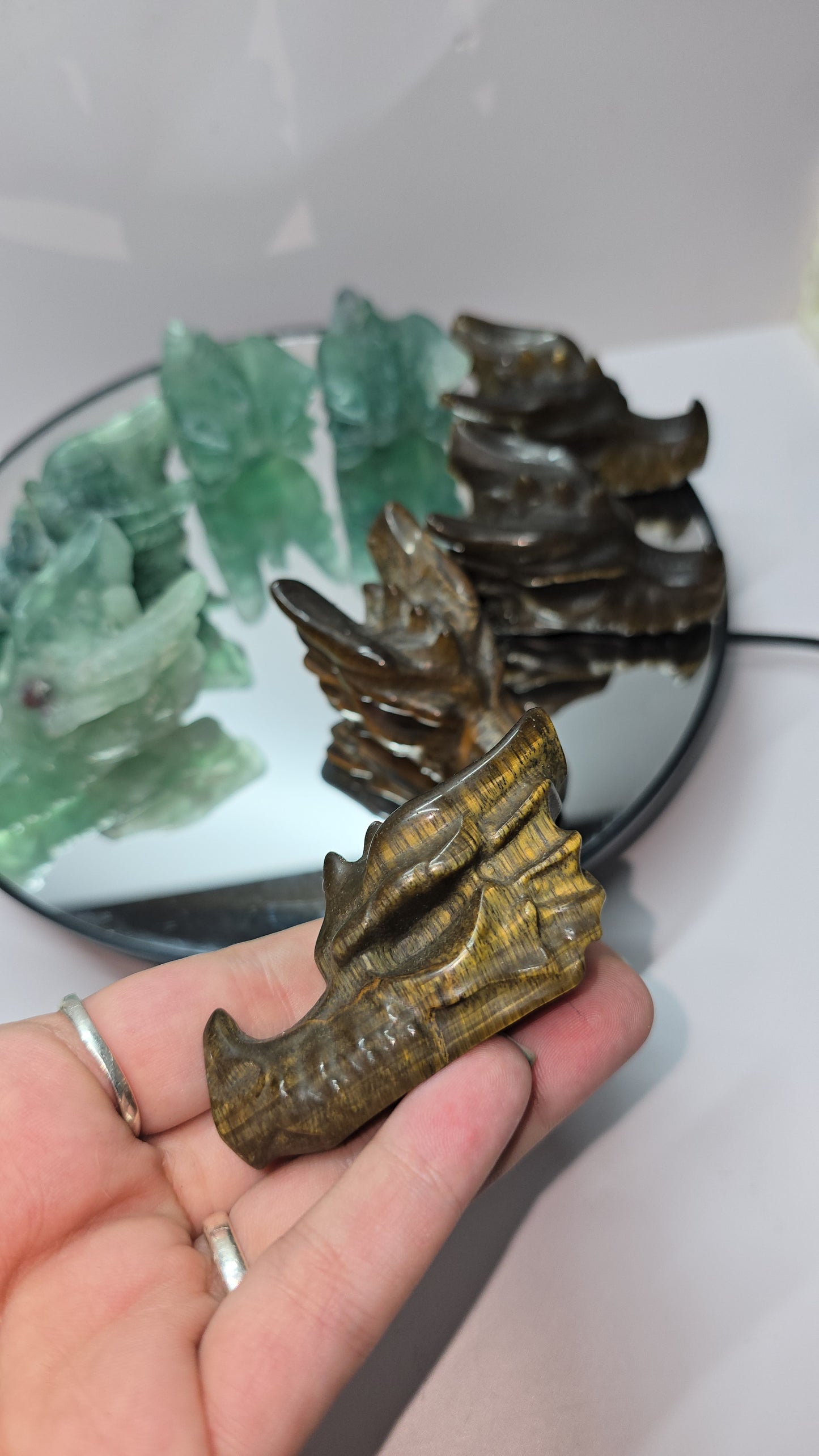 Tiger eye carved dragon head