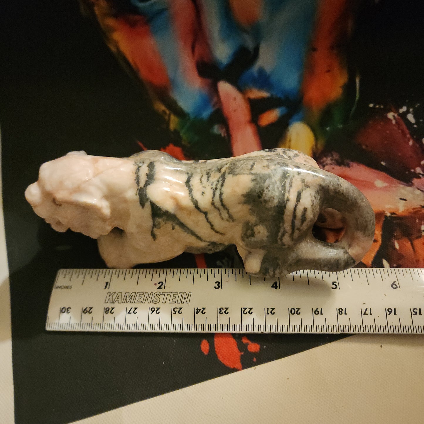 Pink zebra jasper tiger carving