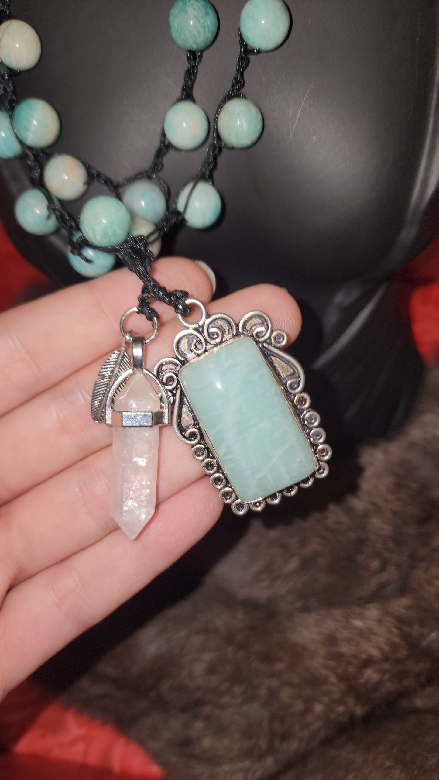 Amazonite crystal necklace / boho wrap