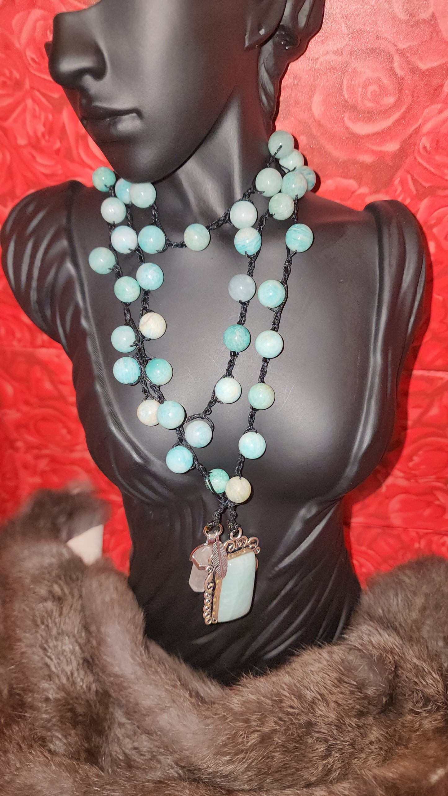 Amazonite crystal necklace / boho wrap