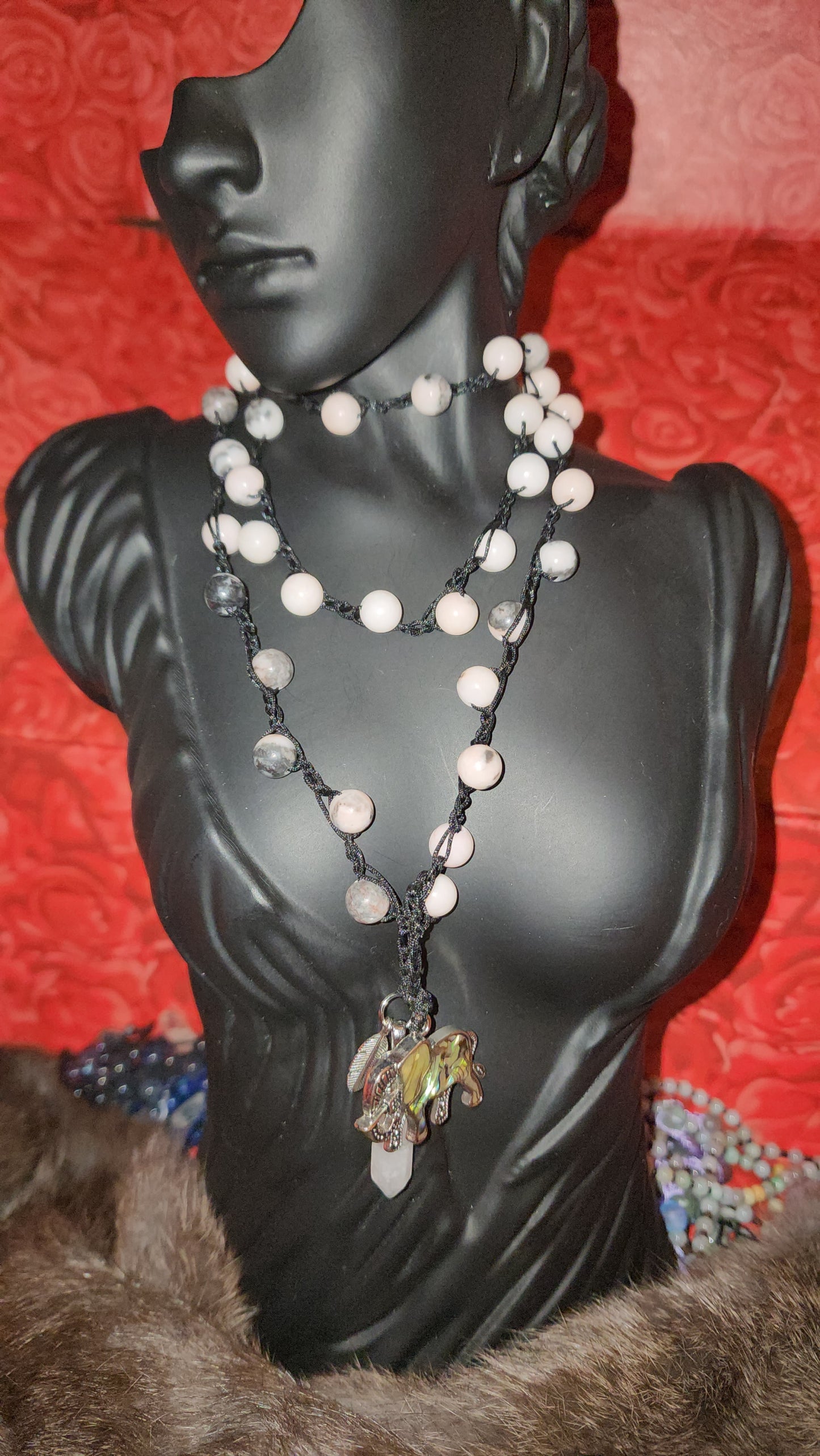 pink zebra Jasper  necklace/ body boho wrap